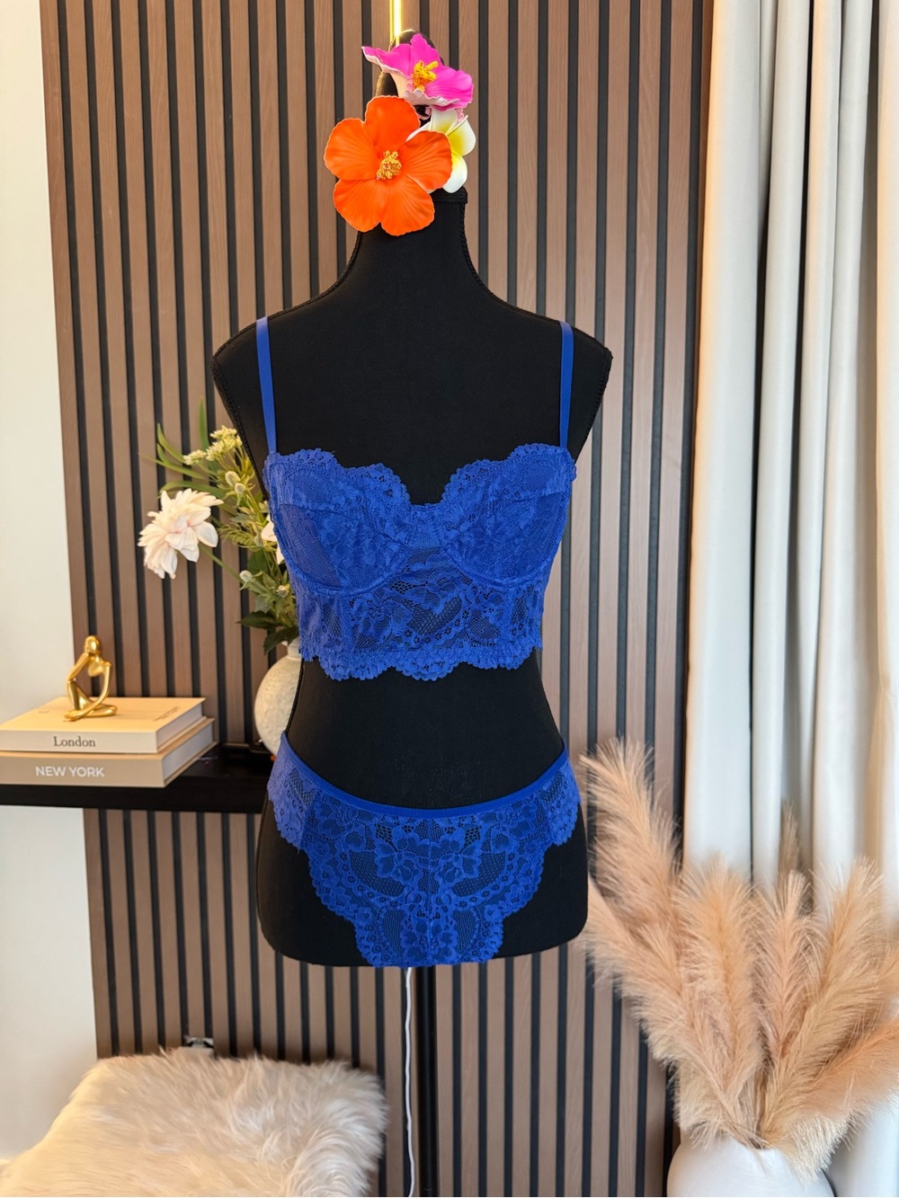 Blue Lace Bralette and Bikini Set - Women's Intimates